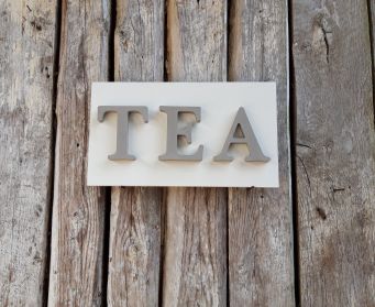 Small Painted TEA Sign Old White and French Linen 