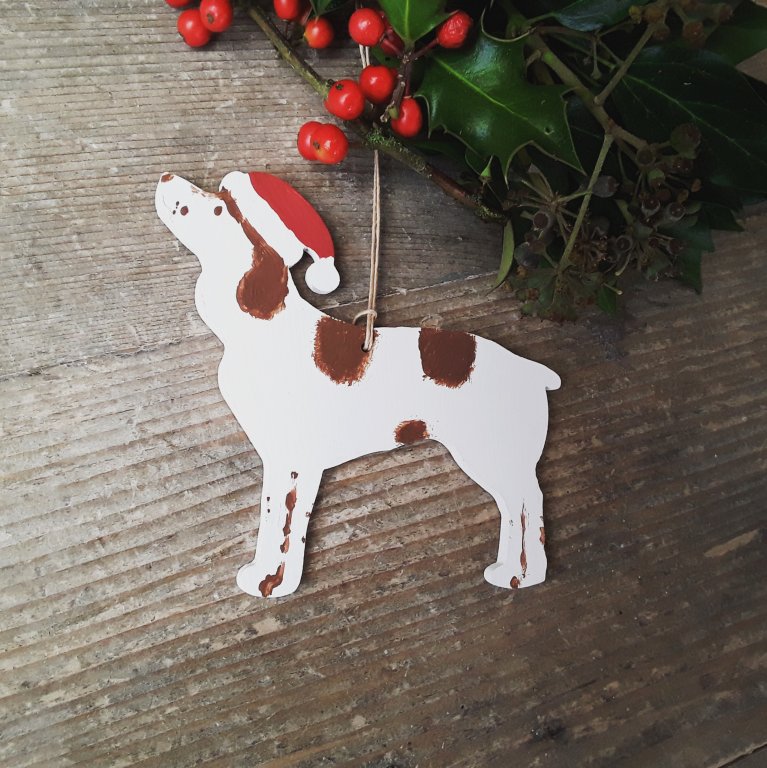 Christmas Handpainted Wooden Hanging Spaniel Decoration Christmas Handpainted Wooden Hanging Spaniel Decoration
