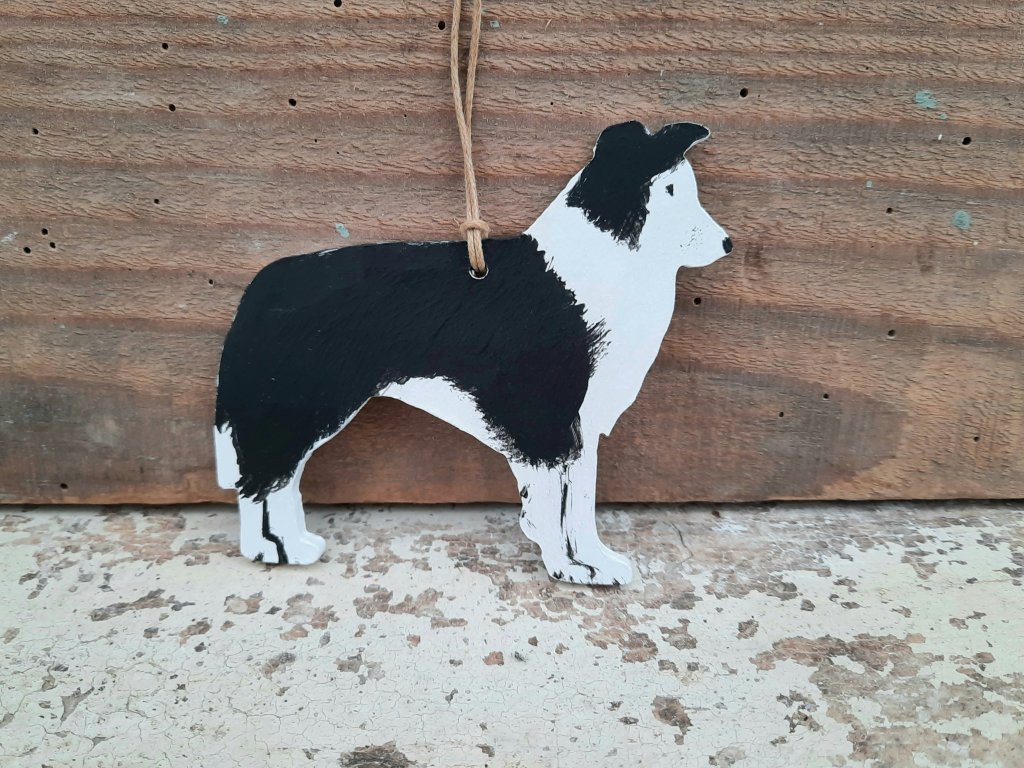 Handpainted Wooden Hanging Collie