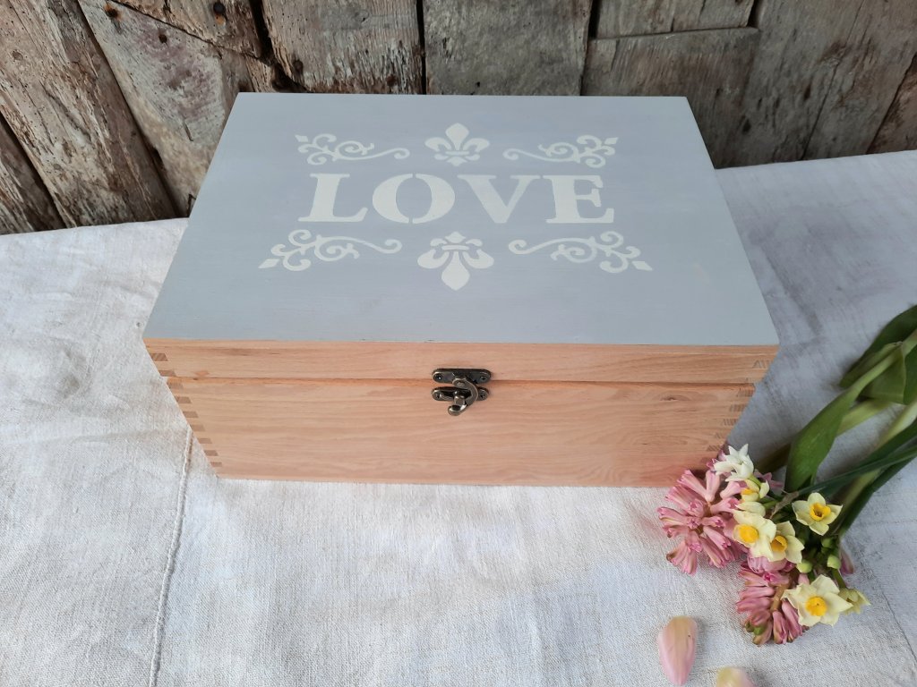 Wooden Box With Painted Grey Lid