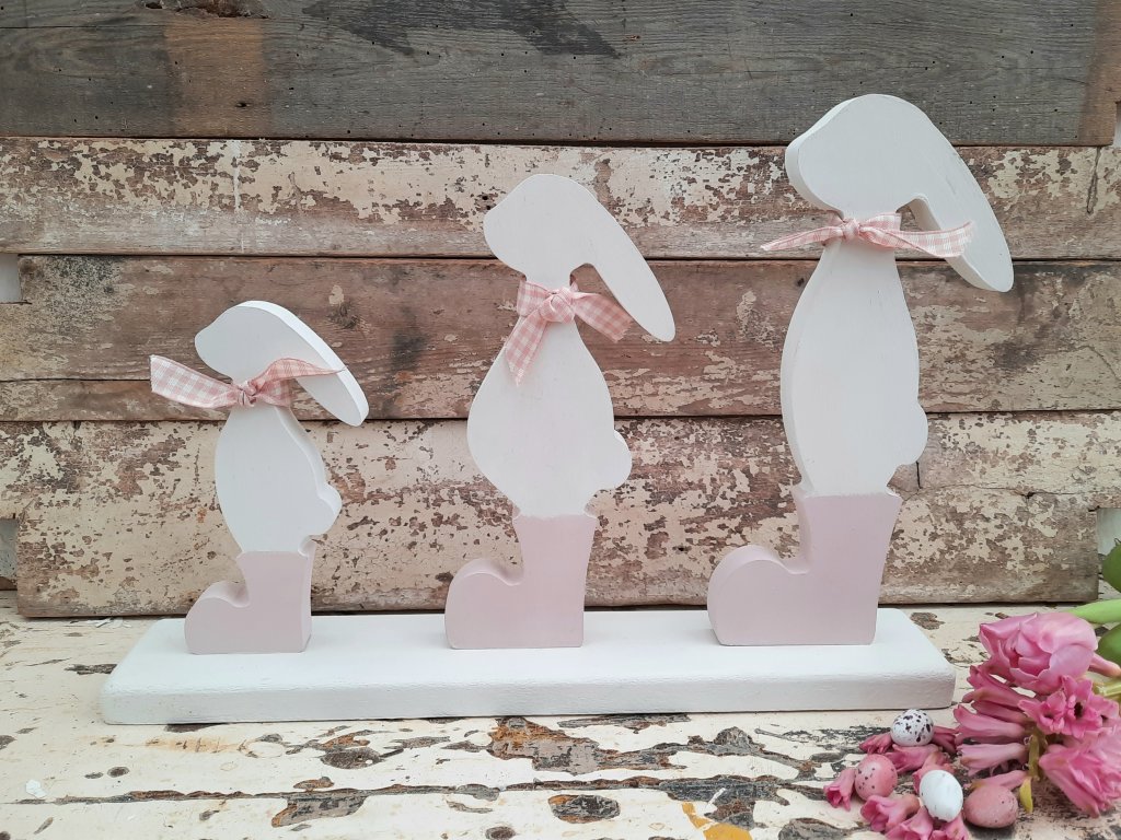 Painted Wooden Bunny Trio