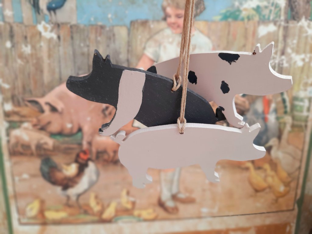 Handpainted Hanging Wooden Piggy Decoration