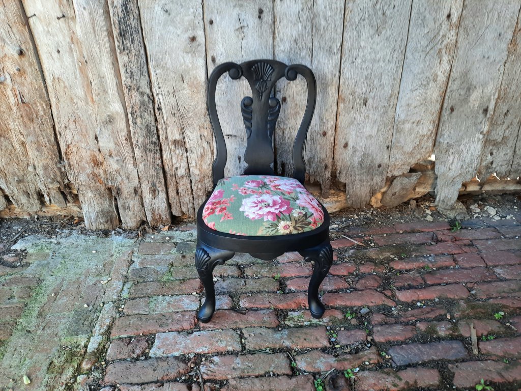 Painted Black Chair With Fabric Seatcover