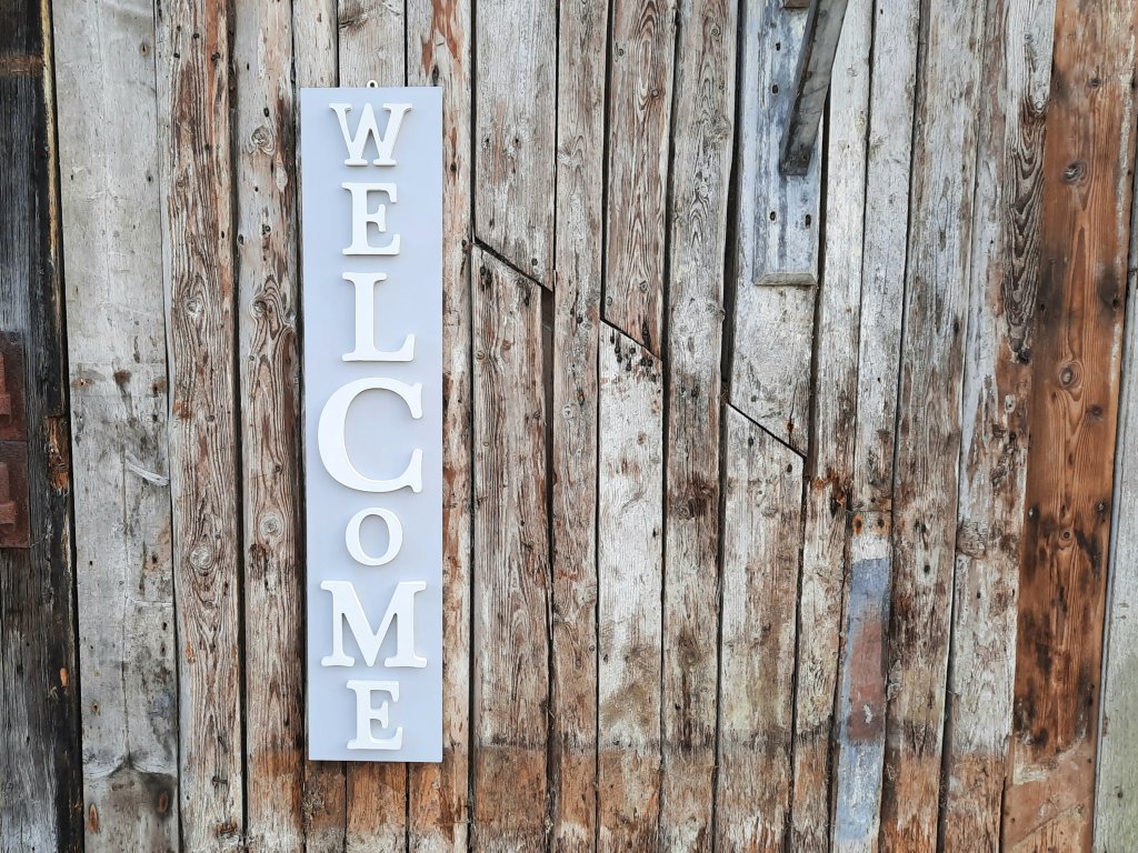 Vertical Painted Wooden WELCOME Sign