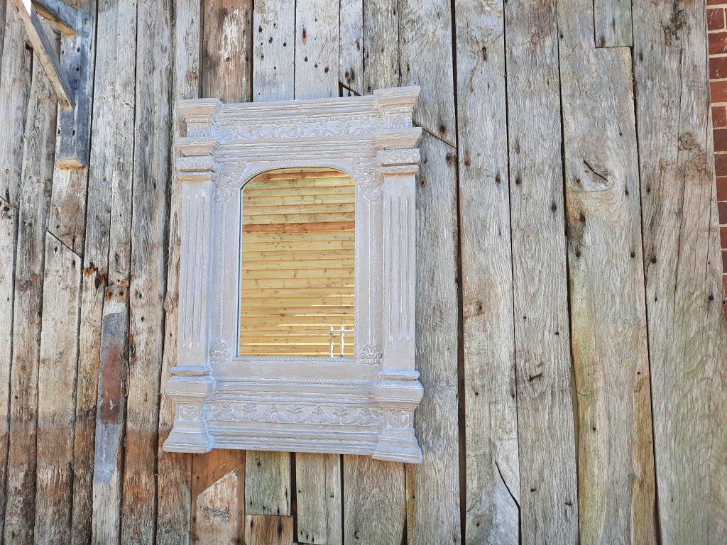 Large Painted Grey Wooden Mirror