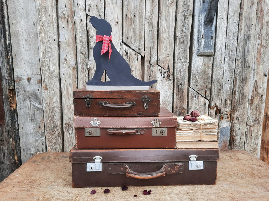 Large Painted Wooden Sitting Black Labrador