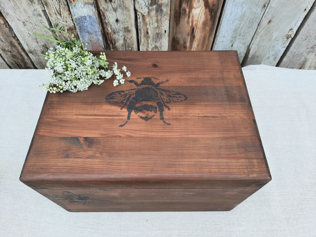 Large Wooden Box With Bee Design