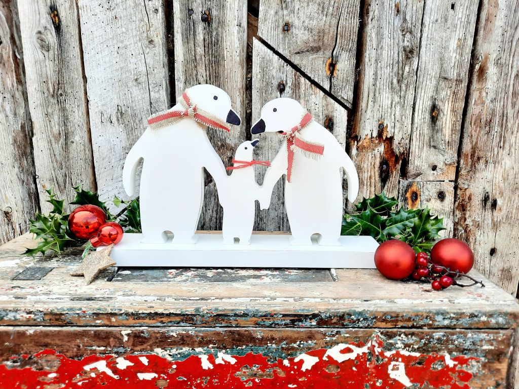 Painted Wooden Penguin Family