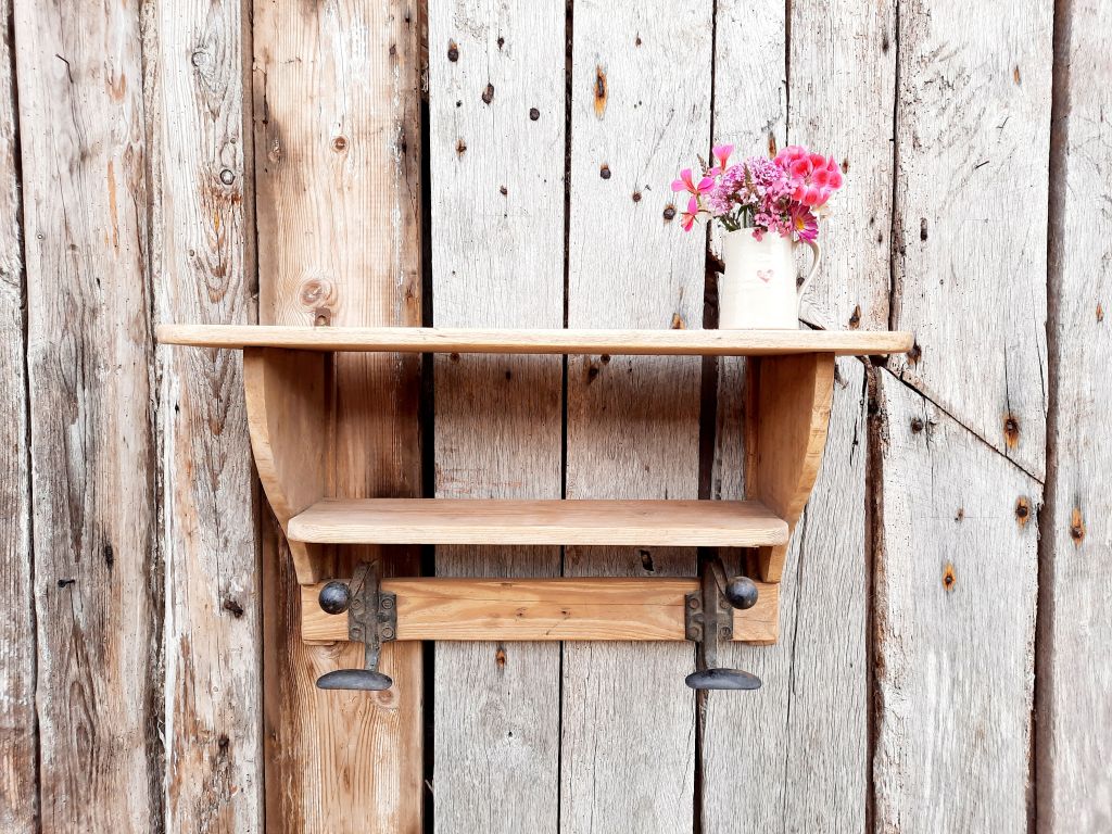 Rustic Wooden Shelves With Hooks