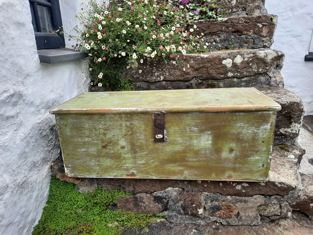 Chippy Green Distressed Wooden Trunk