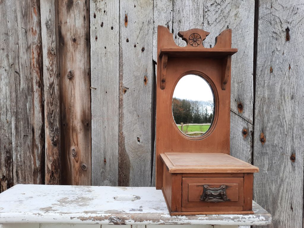 Vintage Wooden Mirror With Drawer