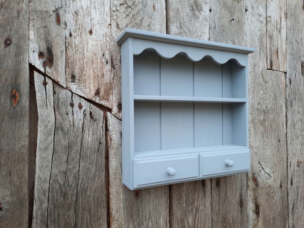 Painted Grey Pine Shelves With Drawers