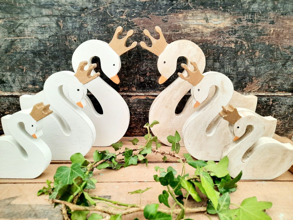 Painted Wooden Swan With Crown