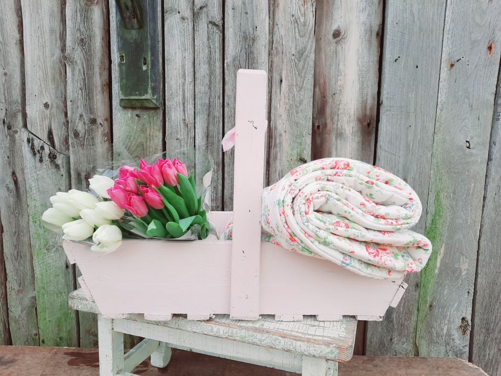 Large Handpainted Rustic  Pink Wooden Trug