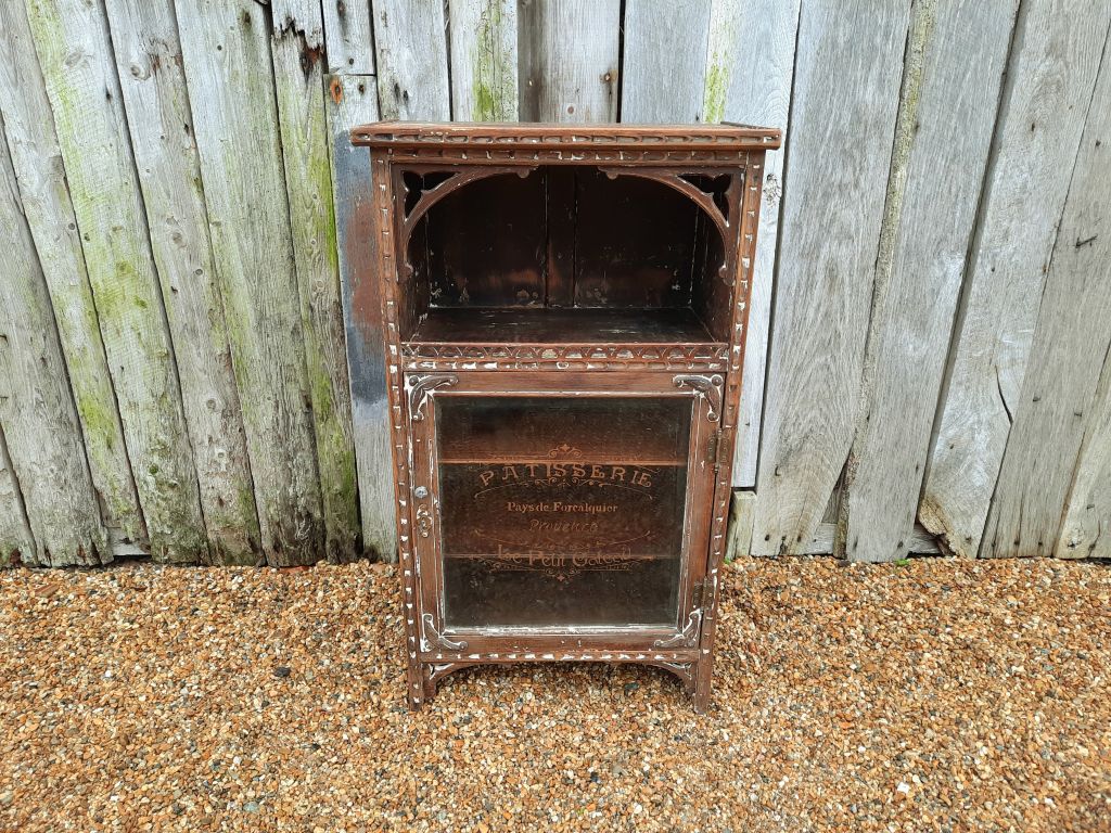 Vintage Wooden Cupboard With Stencilled Glass Door