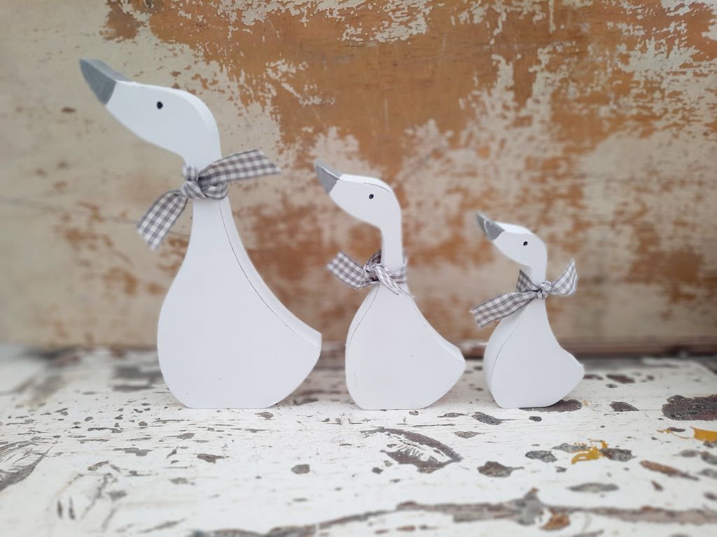 Handpainted Duck Trio With Grey Beaks
