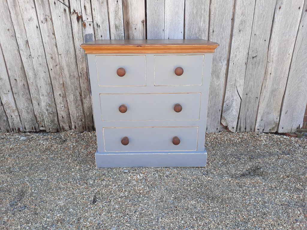 Handpainted Grey Pine Chest Of Drawers