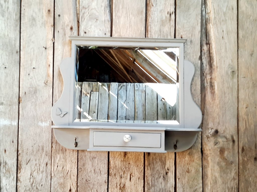 Painted Grey Mirror With Shelf