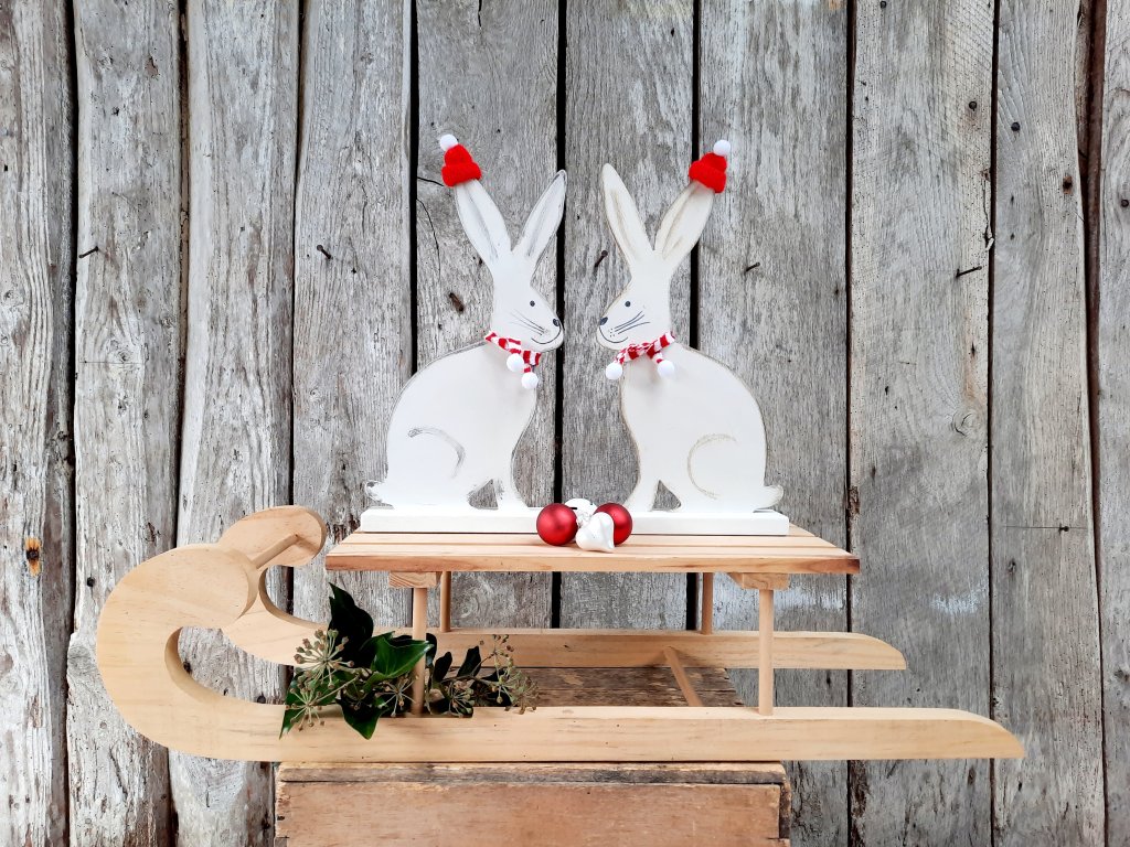 Large White Wooden Christmas Hare