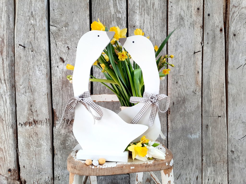 Large White Wooden Goose With Grey Beak