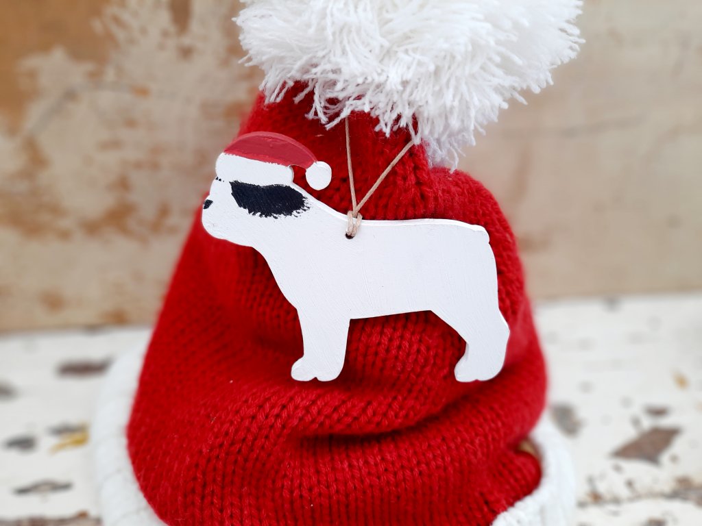 Hanging French Bulldog Christmas Decoration