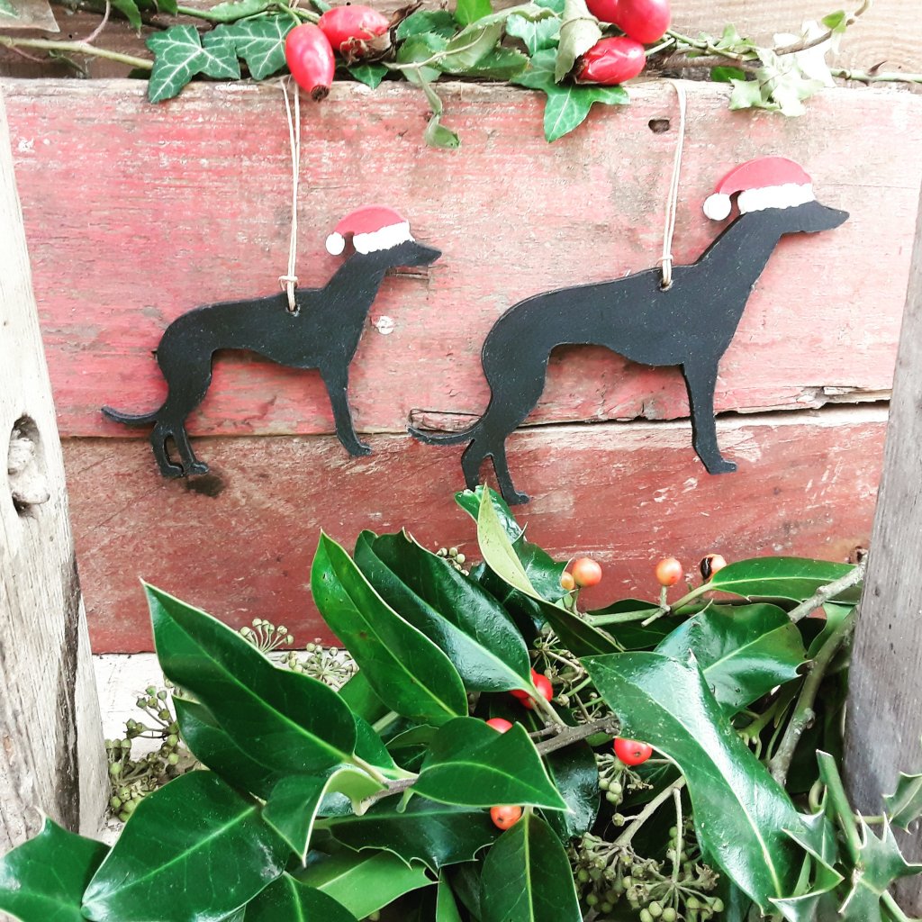 Hanging Christmas Whippet Painted Decoration