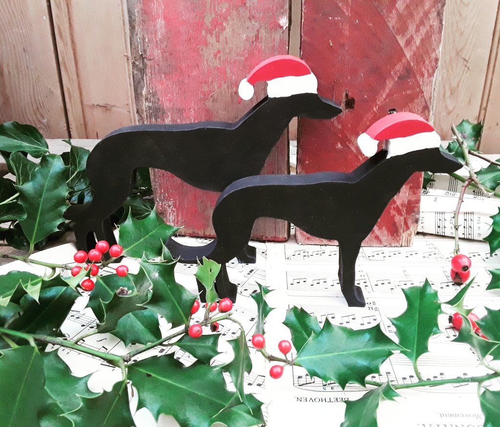 Handpainted Wooden Whippet Christmas Decoration