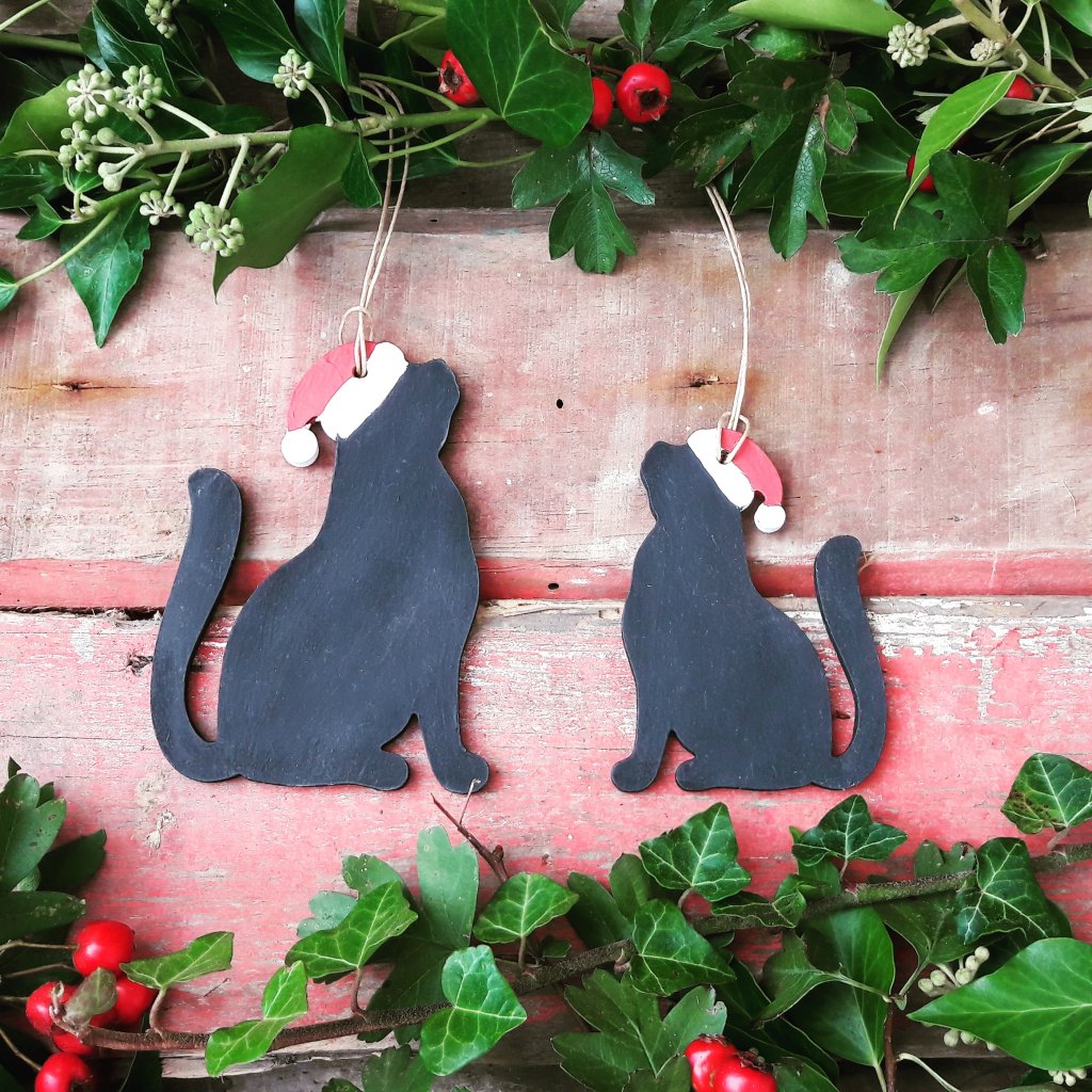 Handpainted Christmas Hanging Cat Decoration