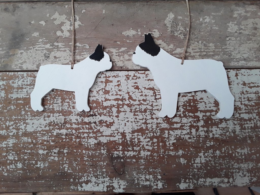 Painted Wooden Hanging French Bulldog Decoration