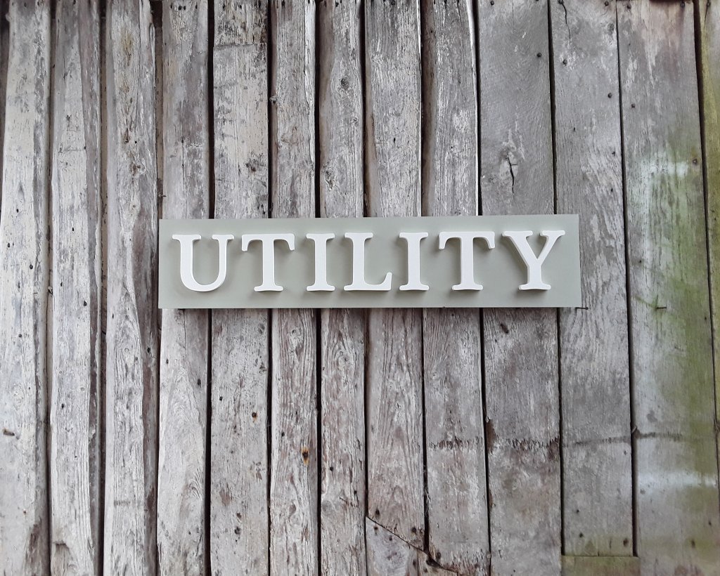 Painted UTILITY Sign French Gray and Old White