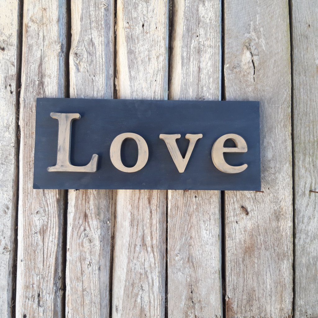 Painted Wooden Love Sign Oxford Navy and Antique Gold