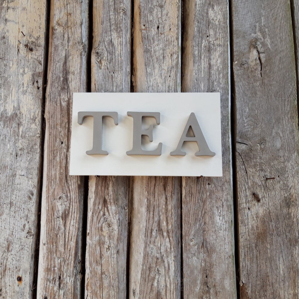 Small Painted TEA Sign Old White and French Linen 