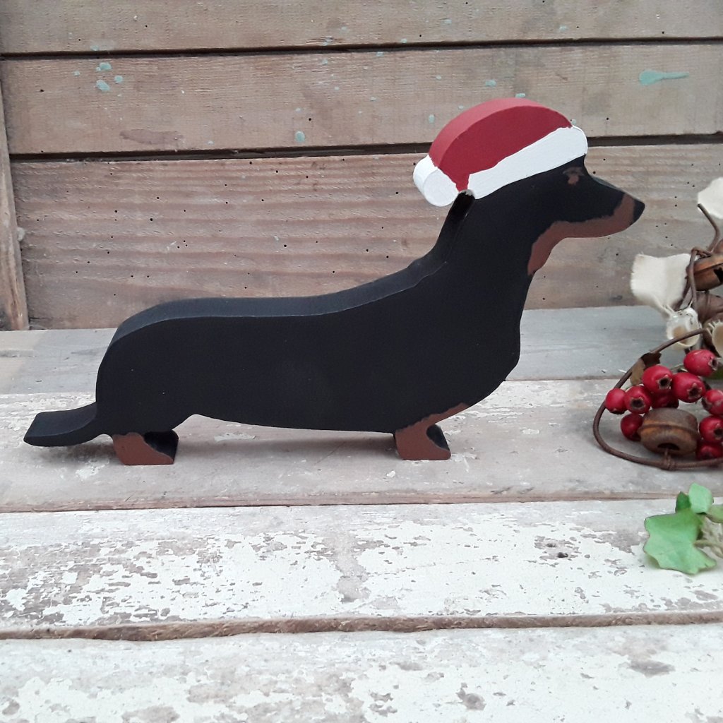 Hand Painted Wooden Dachshund Christmas Decoration