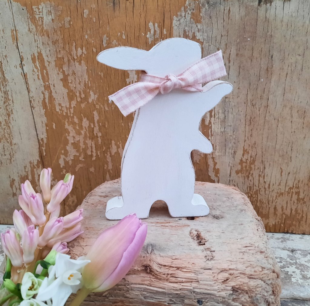 Handpainted  Wooden Bunny - Paws Up
